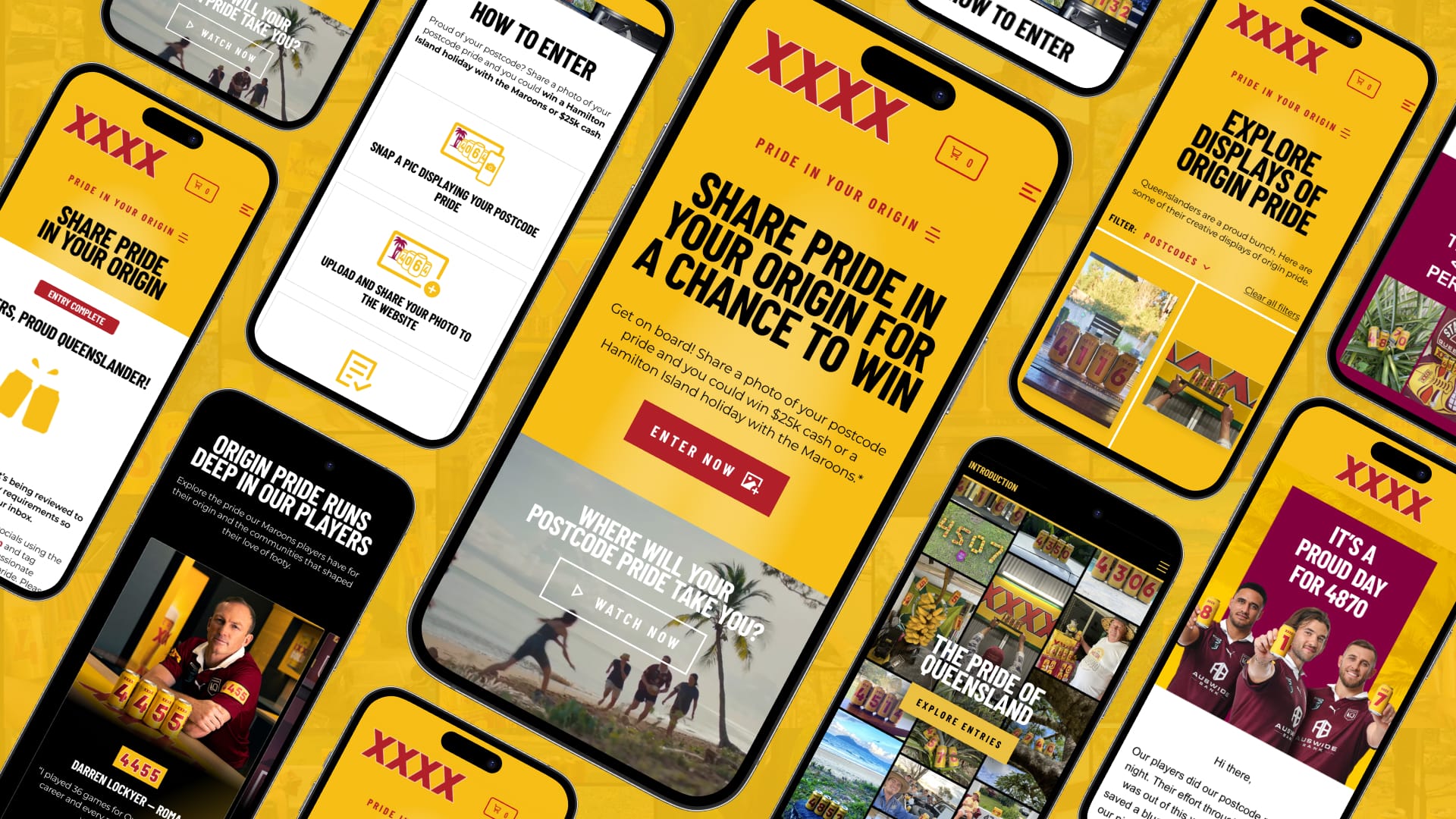 Flatlay images of the mobile-first digital work that Affinity completed for the XXXX State of Origin campaign in 2023